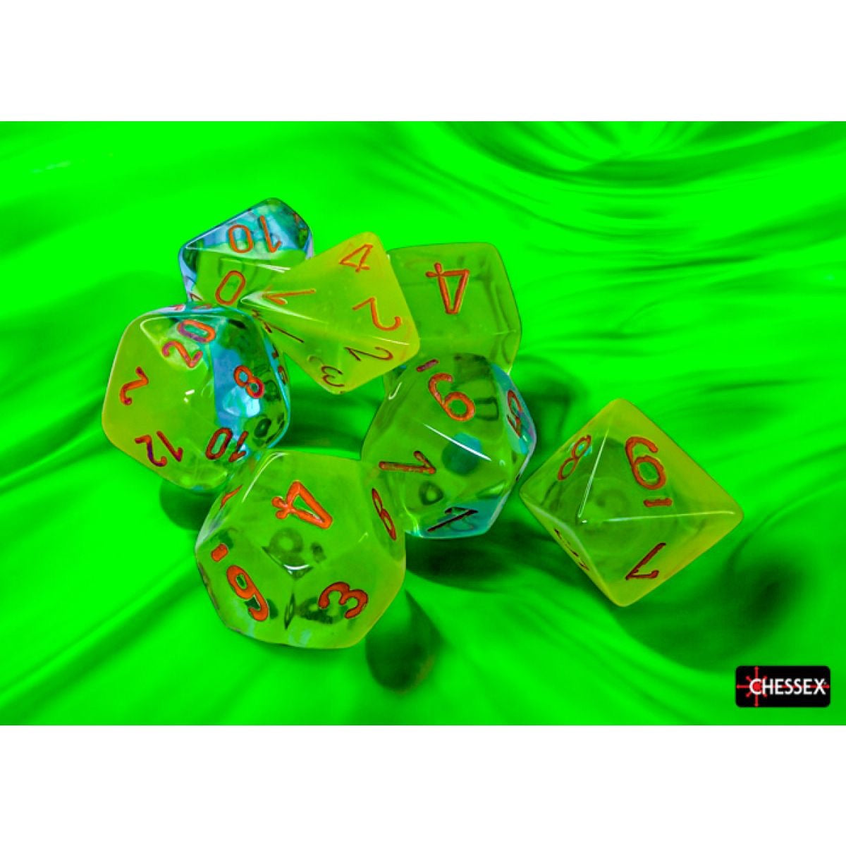 CHX 26470 Gemini Plasma Green-Teal/orange Luminary Polyhedral 7-Dice Set