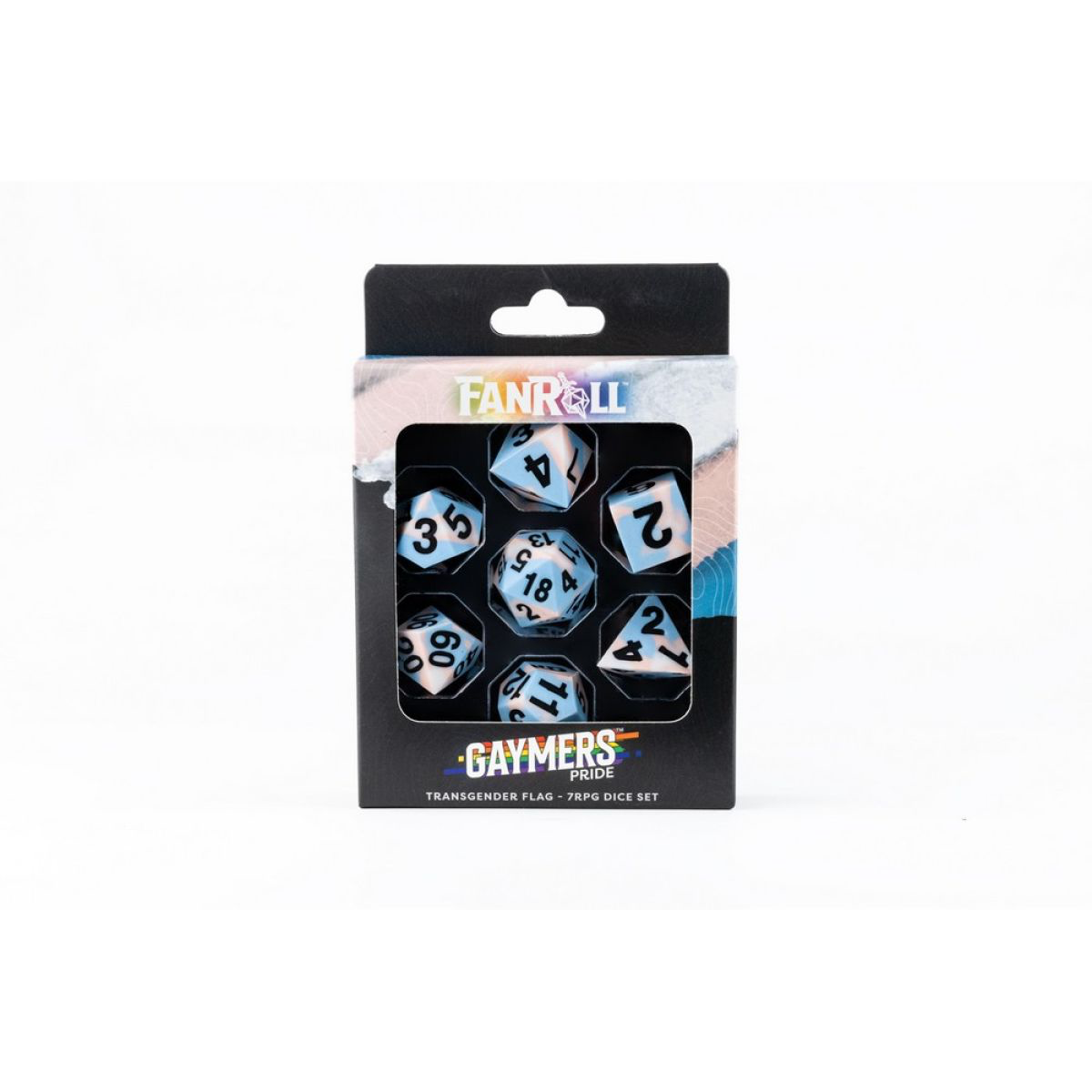Fanroll: 16mm Pride Sharp Edge Silicone Rubber Poly Dice Set: Transgender