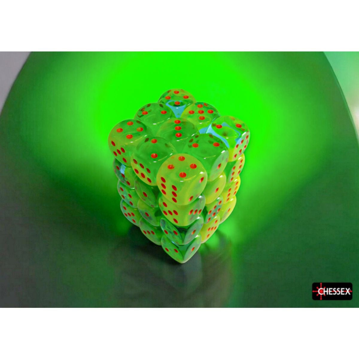 CHX 26870 Gemini Plasma Green-Teal/orange Luminary 12mm d6 Dice Block (36 dice)