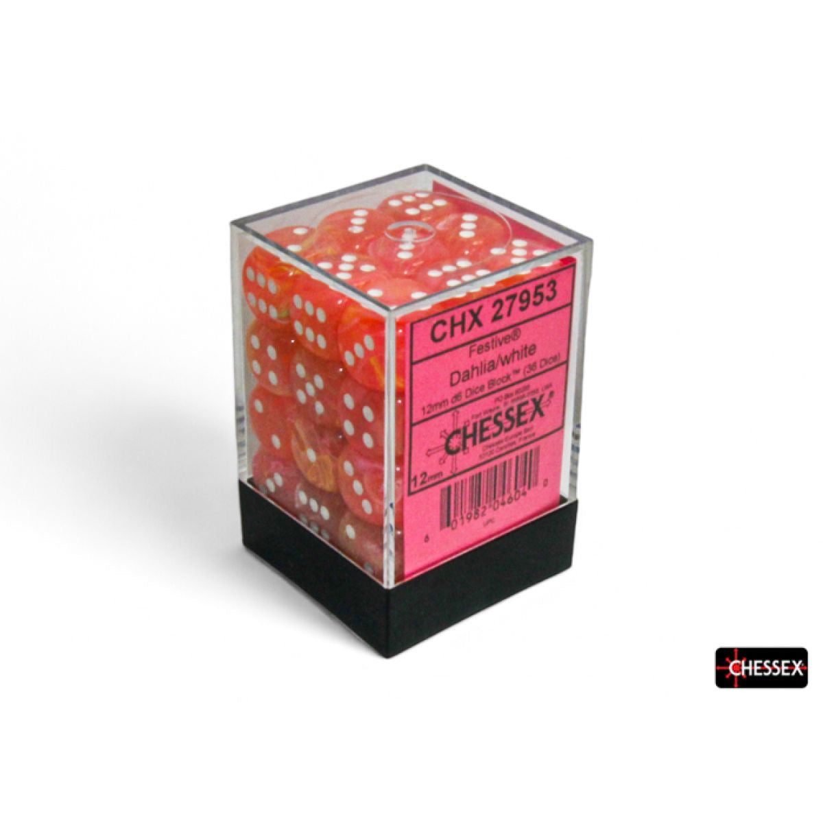 CHX 27953 Festive Dahlia/white Luminary 12mm d6 Dice Block (36 dice)