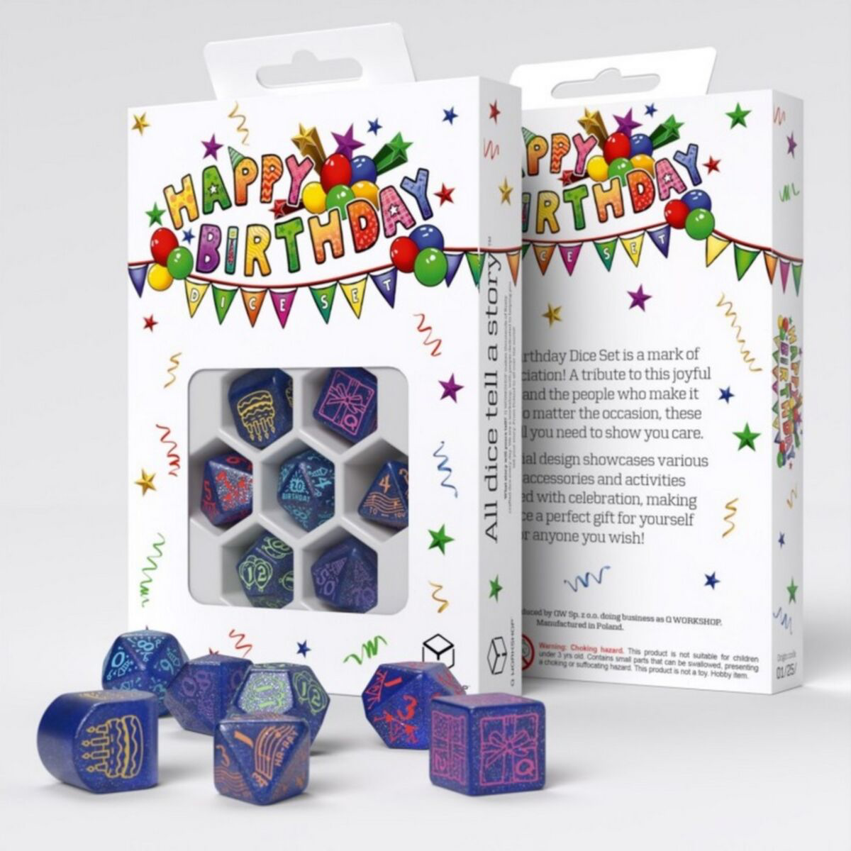 Q Workshop - Happy Birthday - Streamers Dice Set 7