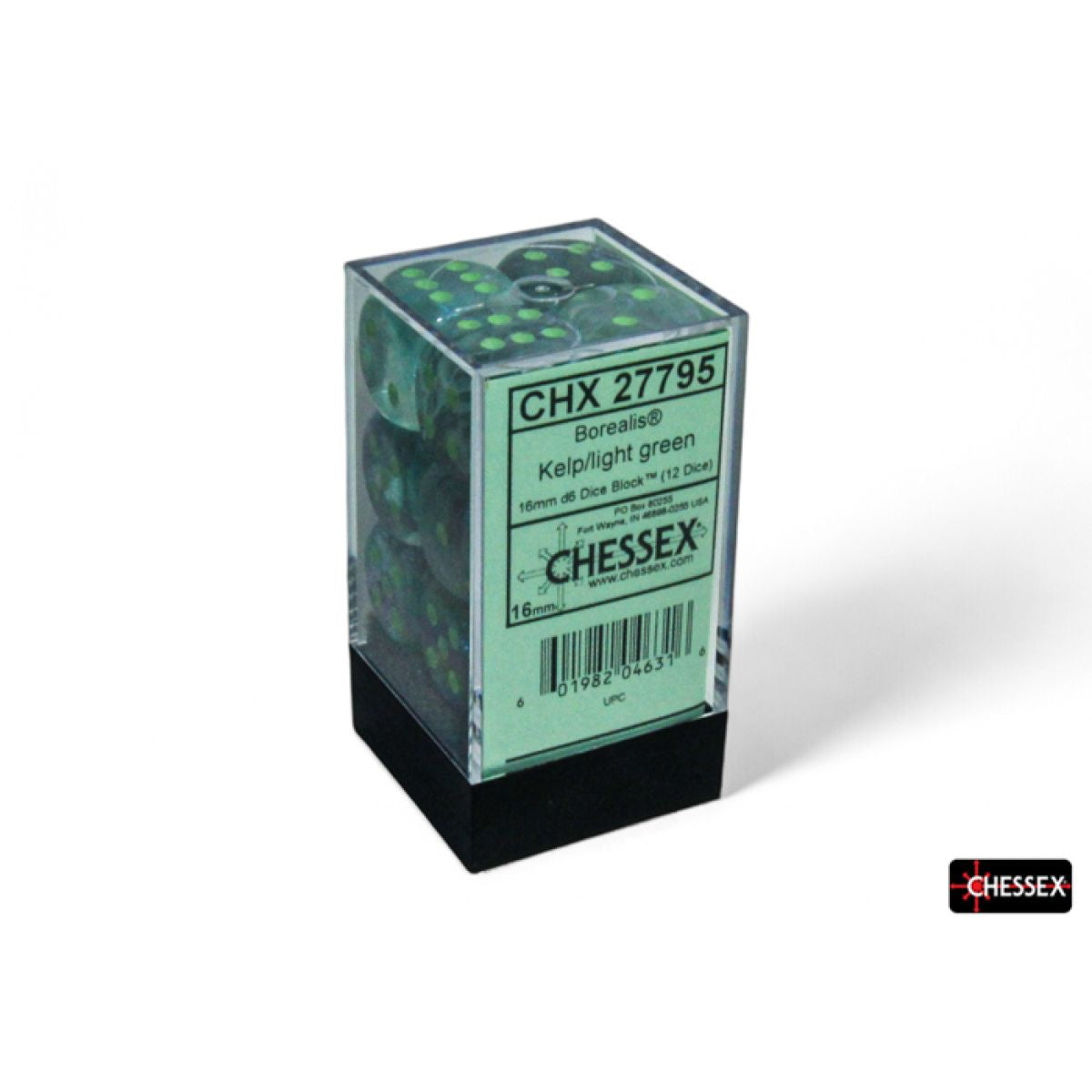 CHX 27795 Borealis Kelp/light green Luminary 16mm d6 Dice Block (12 dice)