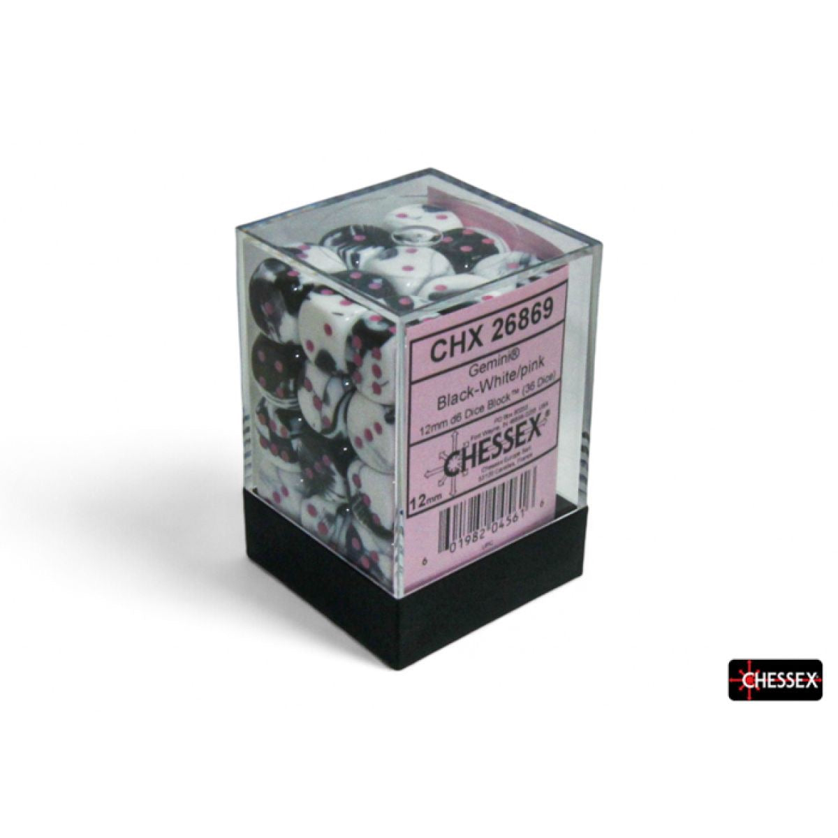 CHX 26869 Gemini Black-White/pink 12mm d6 Dice Block (36 dice)