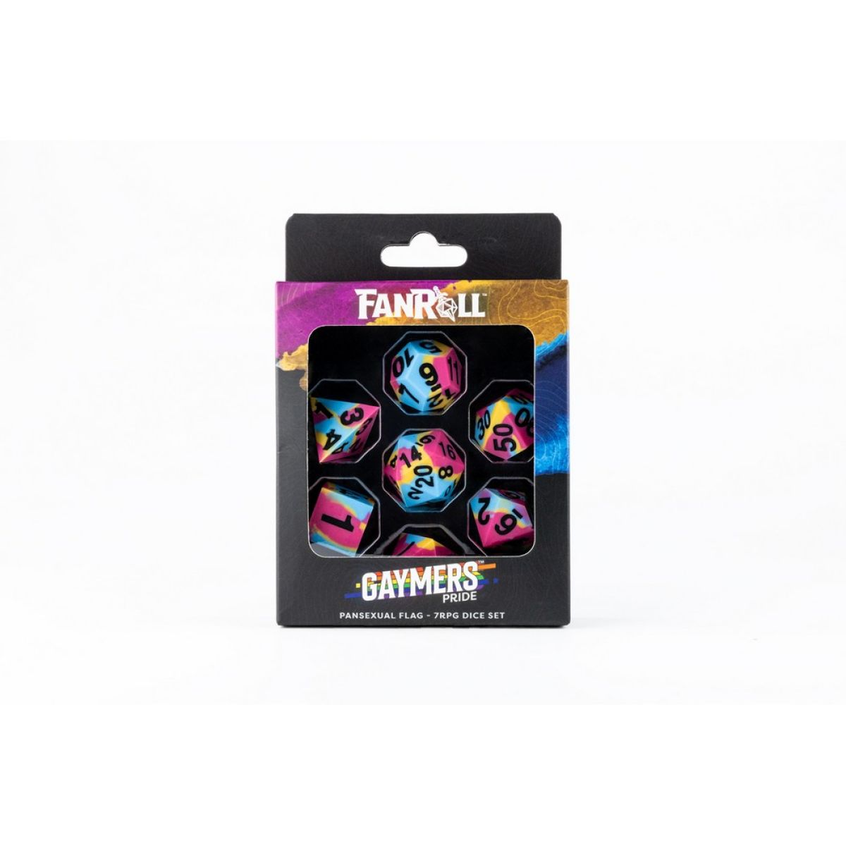 Fanroll: 16mm Pride Sharp Edge Silicone Rubber Poly Dice Set: Pansexual