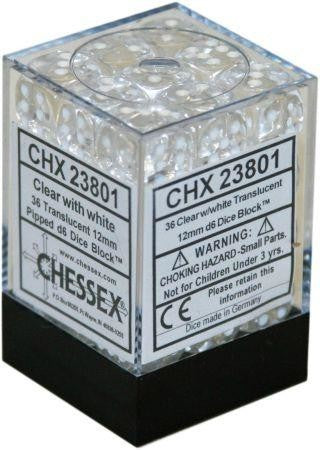 Chessex D6 Dice Translucent 12mm Clear/White