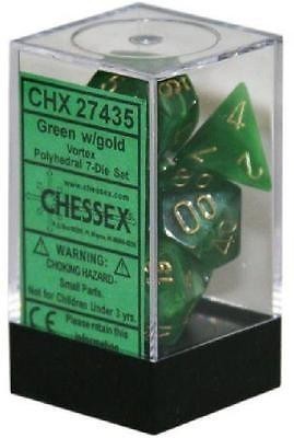 Chessex dice green/gold vortex polyhedral 7-die set