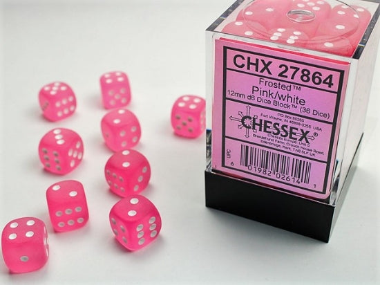 Chessex Dice Sets: Pink/White Frosted 12mm d6 (36)