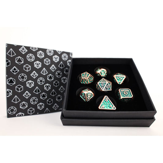 LPG Dice Set - Metal RPG Draco Dark Green/Brass