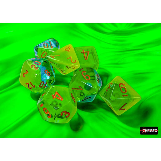 CHX 26470 Gemini Plasma Green-Teal/orange Luminary Polyhedral 7-Dice Set