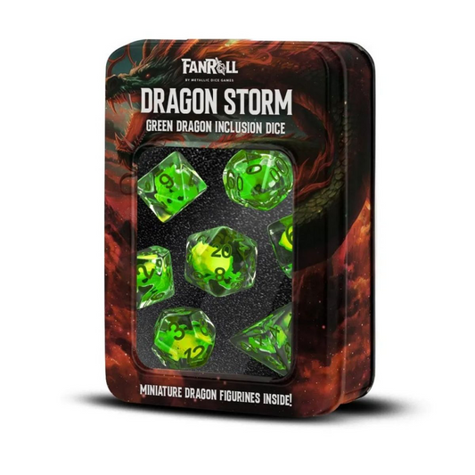 Fanroll: Dragon Storm Inclusion Resin Dice Set: Green Dragon