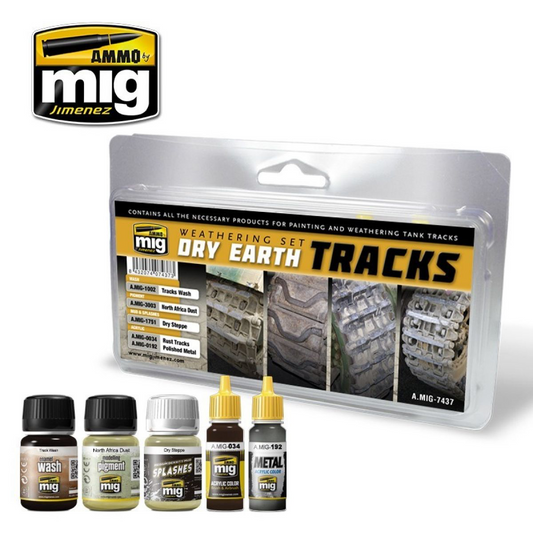 Ammo by MIG -  Weathering - Dry Earth Tracks Weathering - Set