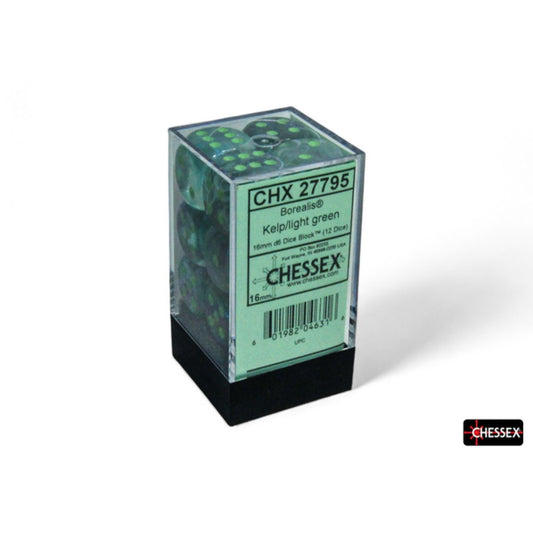 CHX 27795 Borealis Kelp/light green Luminary 16mm d6 Dice Block (12 dice)