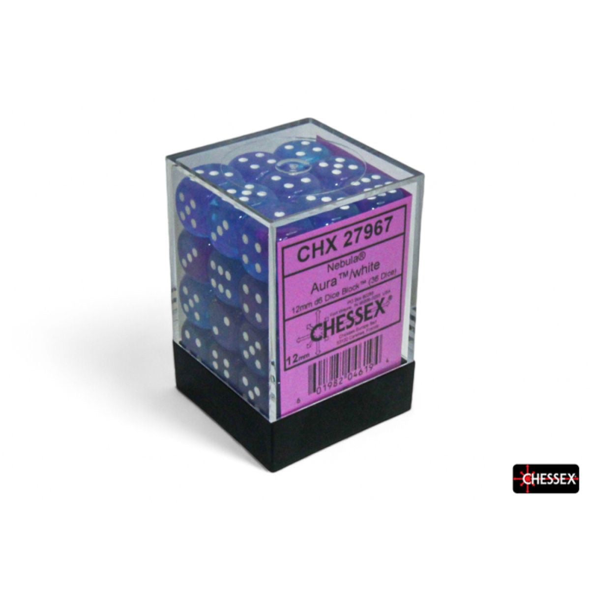 CHX 27967 Nebula Aura/white Luminary 12mm d6 Dice Block (36 dice)