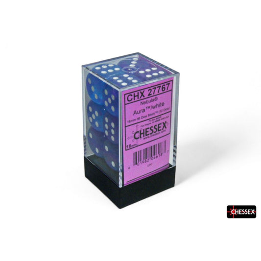 CHX 27767 Nebula Aura/white Luminary 16mm d6 Dice Block (12 dice)