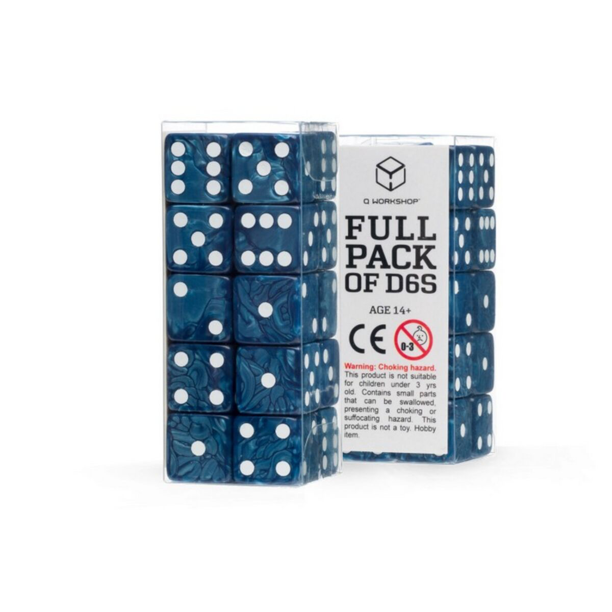 Q Workshop - Full Pack of D6s: Cobalt&White