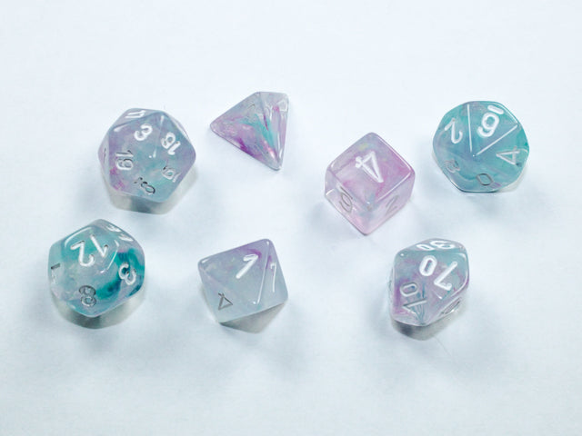 Chessex Dice Sets: Nebula® Mini-Polyhedral Wisteria / white 7-Die set