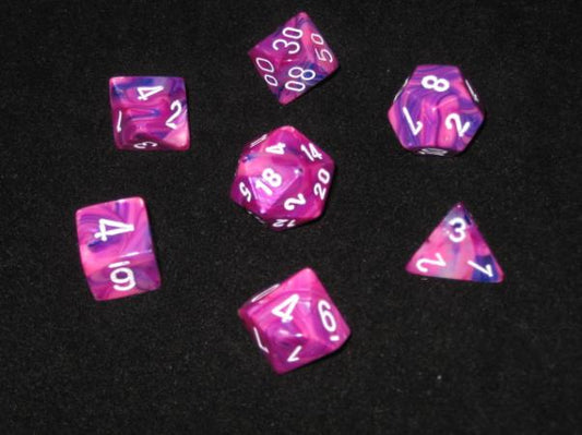 Chessex Dice Sets: Violet/White Festive Polyhedral 7-Die Set