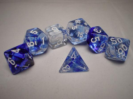 Chessex Dice Sets: Dark Blue/White Nebula Polyhedral 7-Die Set