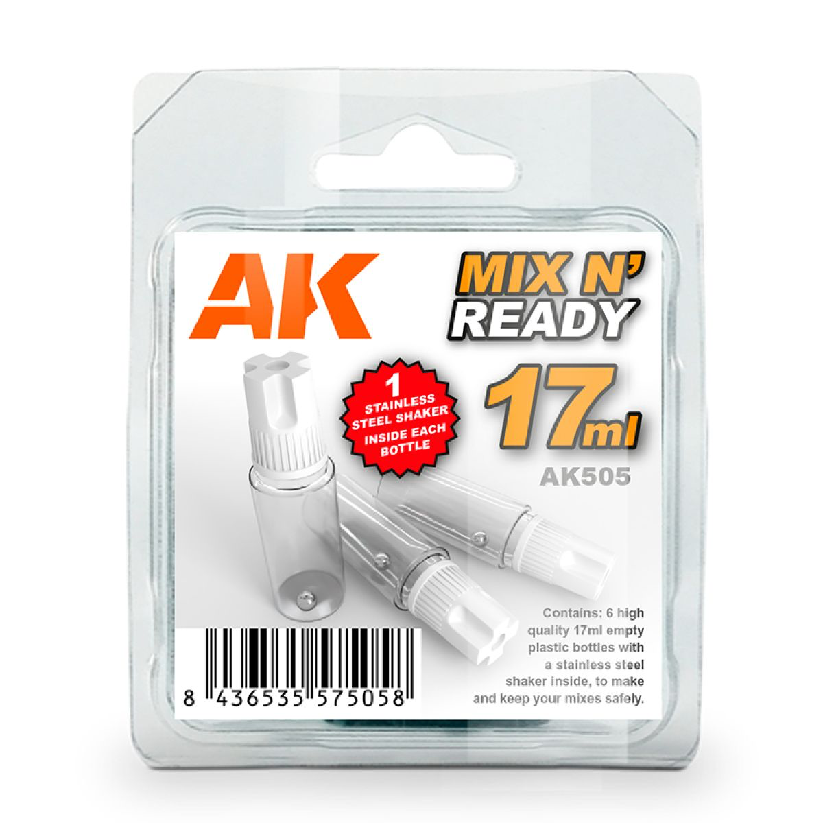 Ak Interactive - Complements  - Mix And Ready - Acrylics (6 Empty. 17ml Jars With Shaker Ball)