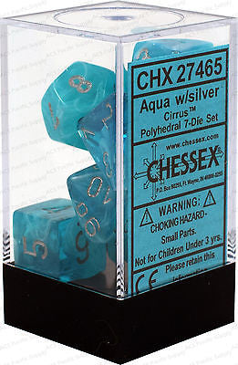 Chessex dice set aqua/silver cirrus polyhedral 7-die set