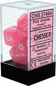 Chessex dice set pink/white frosted polyhedral 7-die set