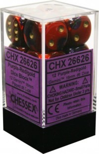 Chessex D6 Gemini 16mm d6 Purple-Red/gold  Dice Block (12 dice)