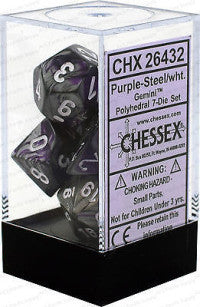 Chessex D7-Die Set Gemini Polyhedral Purple-Steel/white 7-Die Set