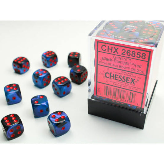 Chessex Dice Sets: Black/Red Opaque 12mm d6 (36)