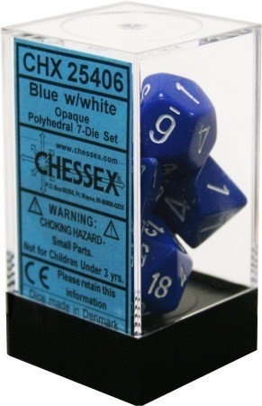 Chessex dice set opaque polyhedral blue/white 7-die set