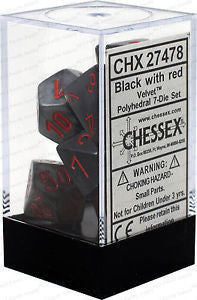 Chessex dice set black/red velvet polyhedral 7-die set